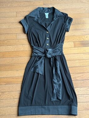 Cache Black Satin Trim Shirt Dress | Size 6